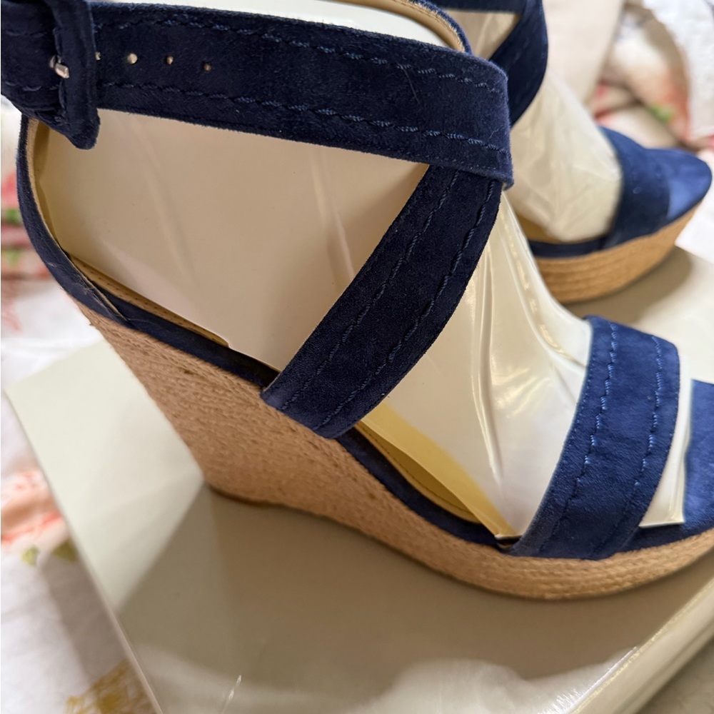 Marc Fisher Navy Suede Espadrille Wedge Sandals